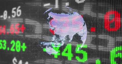 Stock market globalization with digital interface display