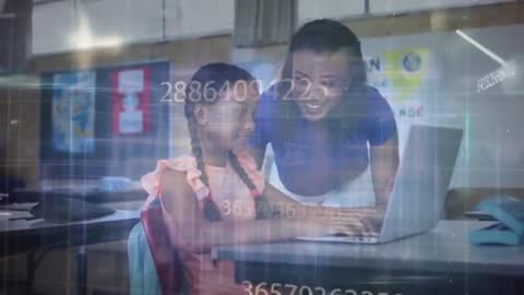 Digital Education Classroom with Teacher and Student Learning with Technology