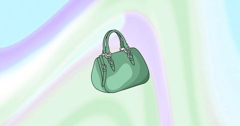 Stylish green handbag on colorful pastel background