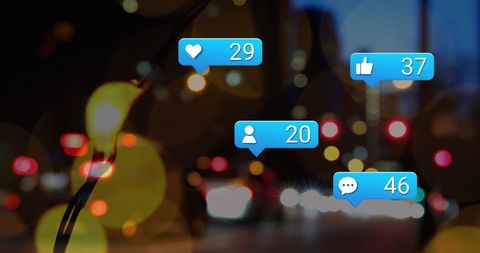 Night City Skyline with Social Media Notifications Overlay - Download Free Stock Images Pikwizard.com