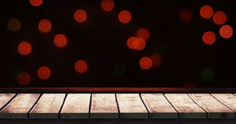 Festive Christmas Lights and Wooden Table Atmosphere