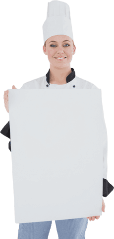 Chef Holding Transparent Blank Billboard for Promotional Use