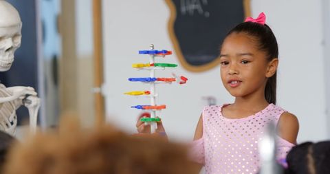 Schoolgirl Explaining DNA Model in Classroom Science Lesson - Download Free Stock Images Pikwizard.com