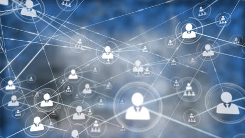 Digital Network of Profile Icons on Blue Gradient Background