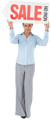 Businesswoman Holding Sale Sign with Transparent Background