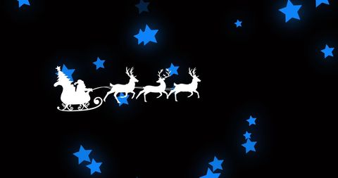 Santa's Sleigh Silhouette Against Starry Sky Night