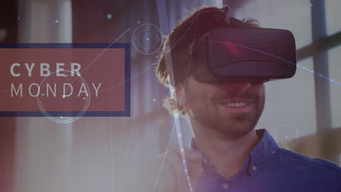 Cyber Monday VR Experience with Smiling Man and Digital Graphics
