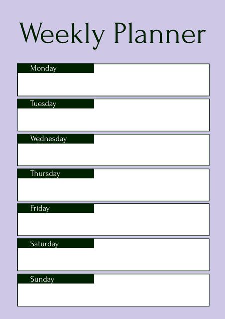 Elegant weekly planner template designed to help organize weekly tasks and boost productivity. Clear layout with space for daily notes, suitable for personal and professional use. Ideal for printing or digital planning. Assists users in managing schedules effectively and staying organized.