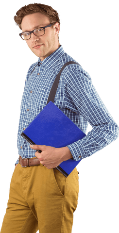 confident geek holding blue notebook with transparent background - Download Free Stock Videos Pikwizard.com