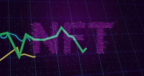 NFT Concept with Dynamic Line Graphs on Digital Grid Background