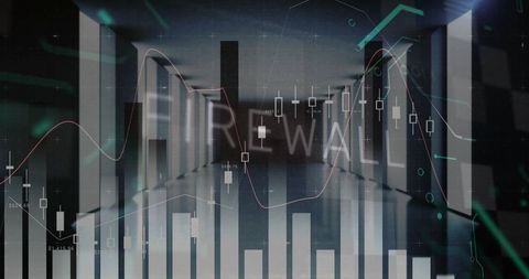 Futuristic Office Corridor with Financial Data Overlay