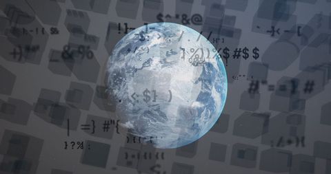 Global Data Processing with Planet, Symbols, and Digital Grid - Download Free Stock Images Pikwizard.com