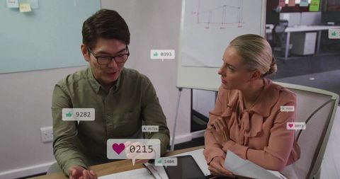 Dynamic business team analyzing social media marketing engagement