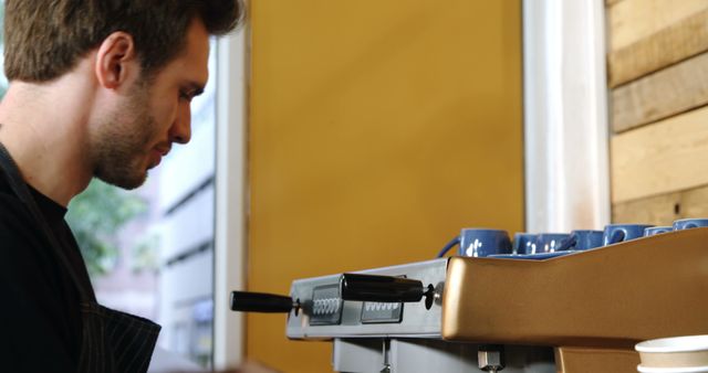 Barista Making Espresso on Coffee Machine in Cafe - Download Free Stock Images Pikwizard.com