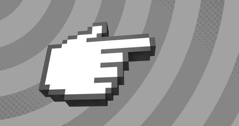 Pixelated finger icon on grey striped background