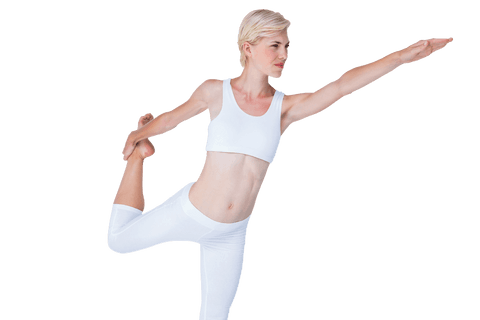 Fit Woman Practicing Dance Pose in White Activewear on Transparent Background