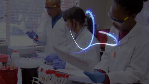 Diverse Scientists Working with Data Processed Using Digital Graphic