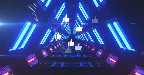 Neon Tunnel with Social Media Reactions and Technology Theme - Download Free Stock Images Pikwizard.com