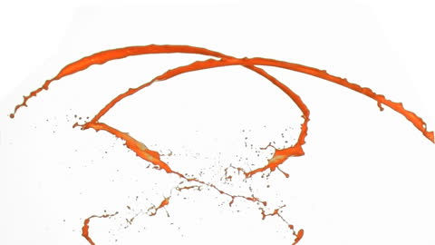 Dynamic Orange Juice Swirls Against White Background