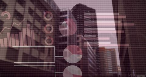 Financial Data Overlay on Cityscape: Global Business Concept