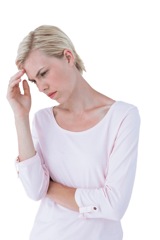 transparent background thoughtful woman touching temple - Download Free Stock Videos Pikwizard.com
