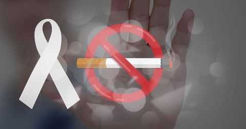 No Smoking Concept with White Ribbon for Lung Cancer Awareness