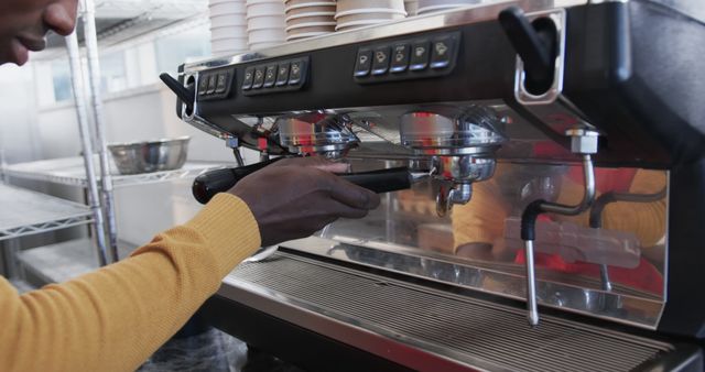 Barista Preparing Fresh Espresso in Modern Coffee Machine - Download Free Stock Images Pikwizard.com