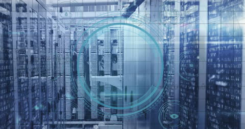 Futuristic Data Center with Digital Overlay Concepts