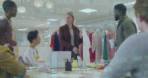 Mixed Team Collaborating Amid Financial Data Projections