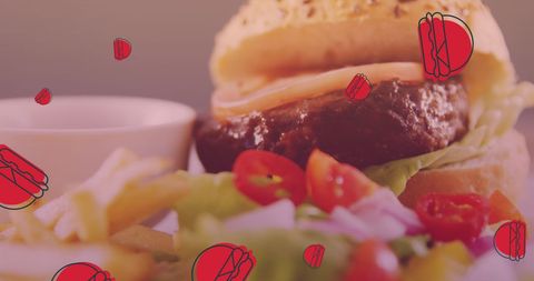Delicious Burger and Fries Above Dimly Lit Restaurant Table - Download Free Stock Images Pikwizard.com