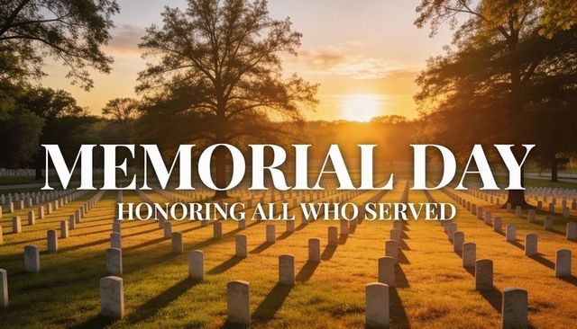 Memorial day sunrise over military cemetery honoring fallen service members and families