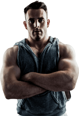 Transparent Focused Bodybuilder With Arms Crossed