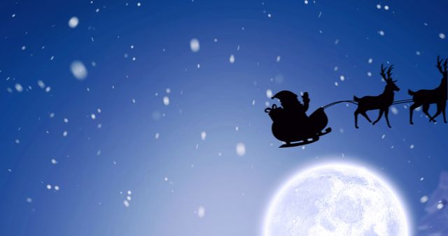 Santa Claus and Reindeer in Moonlit Sky on Christmas Night - Download Free Stock Images Pikwizard.com