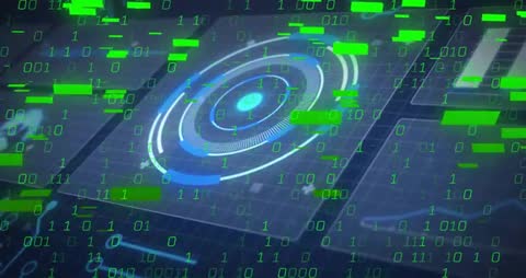 Futuristic Binary Code Interface with Digital Target Overlay