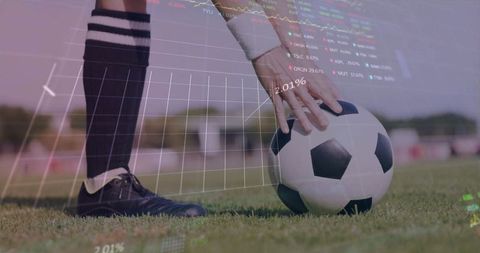 Soccer player and ball with analytics data visualization