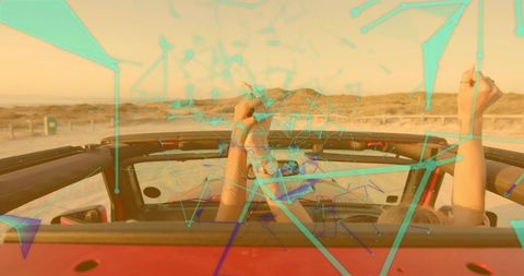 Road Trip Adventure with Friends Rising Hands Overhead Coastal Drive