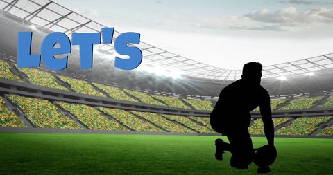 Rugby player silhouette in stadium with motivational text