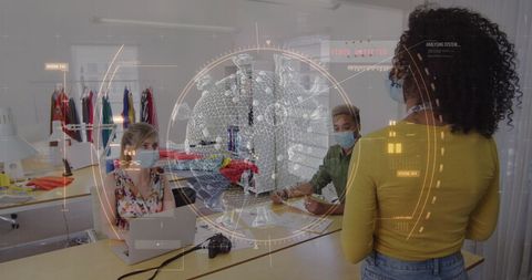 Virtual Interface Displaying COVID-19 Insights in Modern Office