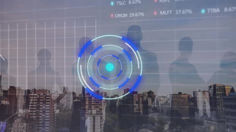 Digital Data Processing with Urban Skyline and Business Silhouettes