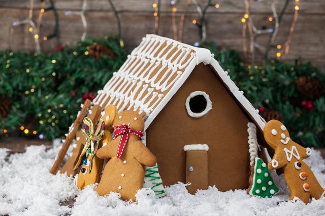 Gingerbread House with Festive Cookies in Snowy Christmas Scene - Download Free Stock Photos Pikwizard.com