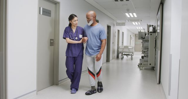 Asian female doctor walking with african american male patient at hospital - Download Free Stock Photos Pikwizard.com