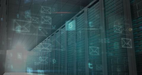 Cybersecurity in Modern Server Room with Digital Data Icons - Download Free Stock Images Pikwizard.com