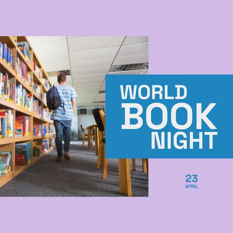 world book night celebration in modern library setting - Download Free Stock Templates Pikwizard.com