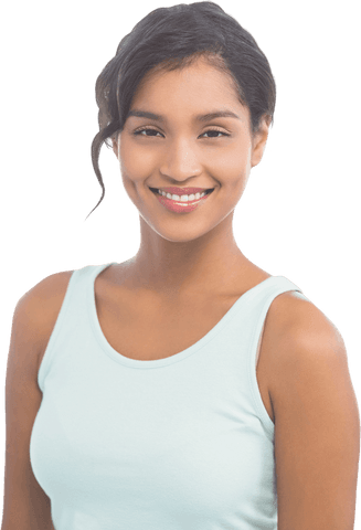 Smiling Woman in Sleeveless Top on Transparent Background