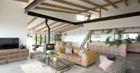 Modern Open-Concept Living Room with Stylish Kitchen