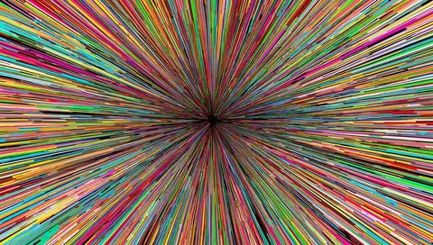 Dynamic radial burst of multicolored lines on digital canvas
