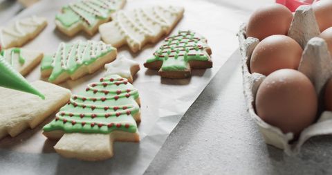 Festive Christmas Tree Cookies with Green Icing - Download Free Stock Images Pikwizard.com