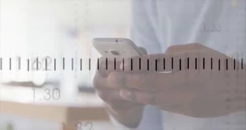 Professional Using Smartphone with Digital Finance Overlay