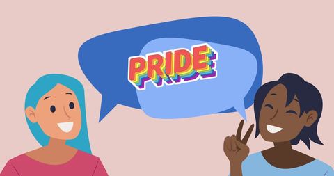 Diverse Women Illustrations Celebrating Pride with Speech Bubbles