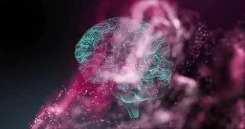 Digital brain with spinning 3d effect and futuristic glow
